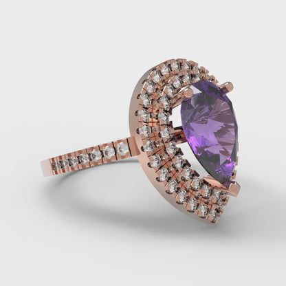 2.48 cttw Natural Amethyst Hidden Halo Engagement Ring - Solid Rose Gold (VVS1, Pear Cut,10X7mm )
