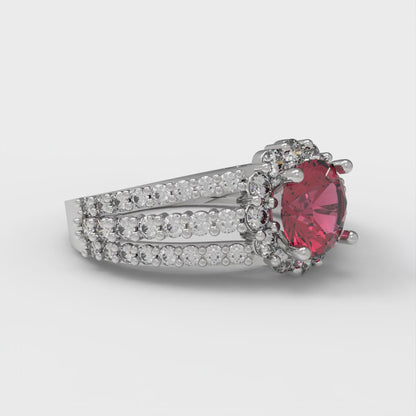 1.83 cttw Natural Garnet Hidden Halo Engagement Ring - Solid Gold (Round Cut,6.5mm)