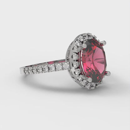 2.27 cttw Simulated Pink Tourmaline Hidden Halo Engagement Ring - Solid Gold (Oval Cut,9X7mm)