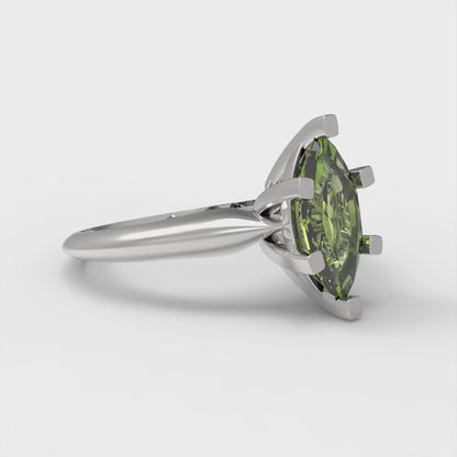 1 cttw Natural Peridot Solitaire  Engagement Ring - Solid White Gold  (VVS1, Marquise Cut,10x5mm)