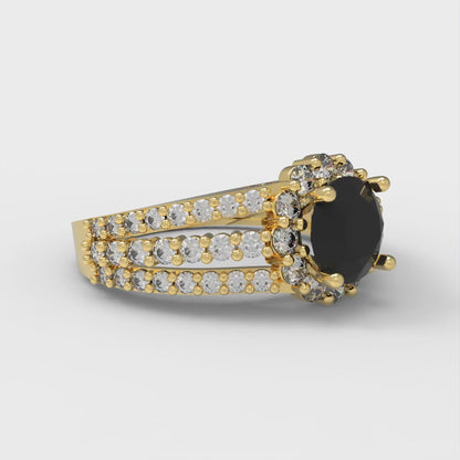 1.83 cttw Natural Onyx Hidden Halo Engagement Ring - Solid Gold (Round Cut,6.5mm)