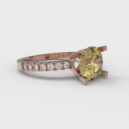 1.71 cttw Zirconia Simulated Yellow Diamond Solitaire with Zirconia Simulated Diamond Accents Engagement Ring - Solid Gold (VVS1, Round Cut,7.5mm)