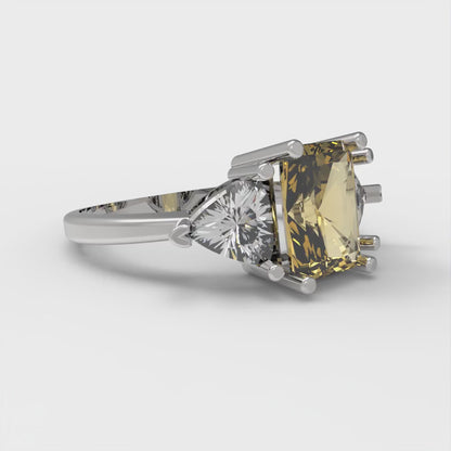 2.82 cttw Zirconia Simulated Yellow Diamond Three-Stone Engagement Ring - Solid Gold (VVS1, Emerald Cut,8x6mm)