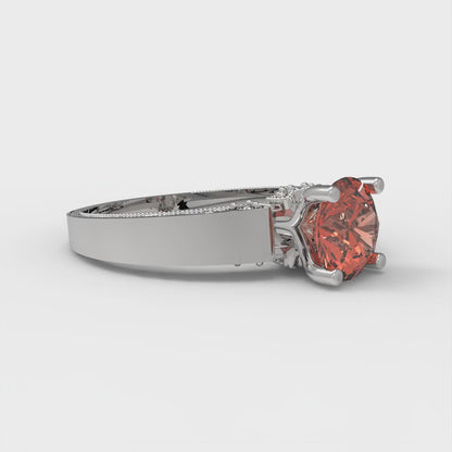 1.06 cttw Zirconia Simulated Red Diamond Solitaire with Zirconia Simulated Diamond Accents Engagement Ring - Solid White Gold (VVS1, Round Cut,6.5mm)
