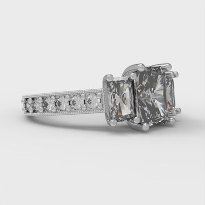 1.88 cttw White Sapphire Three-Stone Engagement Ring - Solid Gold (Emerald Cut,7x5mm)