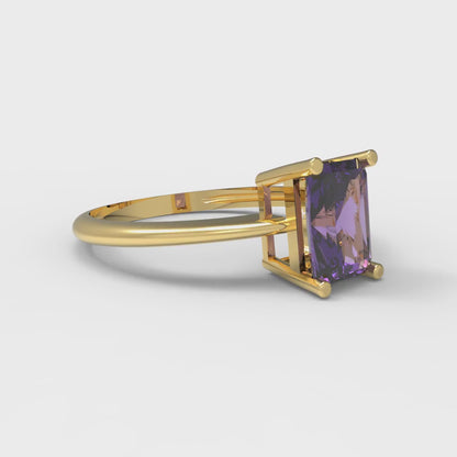 1 cttw Natural Amethyst Solitaire  Engagement Ring - Solid Gold (Radiant Cut,7x5mm)