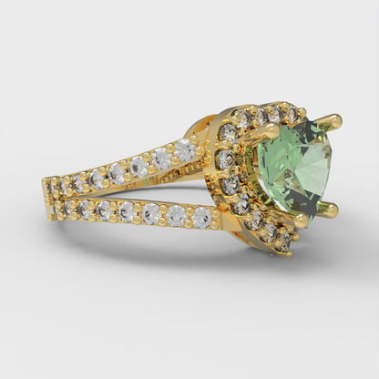 1.49 cttw Zirconia Simulated Green Diamond Hidden Halo Engagement Ring - Solid Gold (VVS1, Heart Cut,6.5mm)
