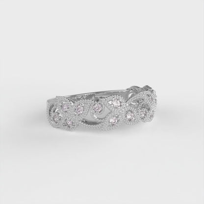 0.17 cttw Simulated Pink Diamond Round Cut White Gold Eternity Wedding Band