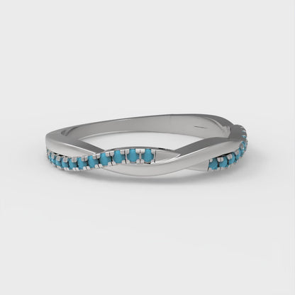 0.16 cttw Simulated Turquoise Round Cut White Gold Eternity Wedding Band