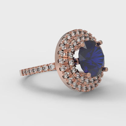 2.6 cttw Simulated Blue Sapphire Hidden Halo Engagement Ring - Solid Rose Gold (VVS1, Round Cut,8.0mm)