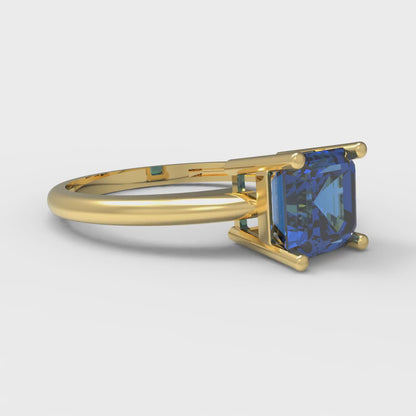 1 cttw Simulated Tanzanite Solitaire  Engagement Ring - Solid Yellow Gold (VVS1, Asscher Cut,6mm)