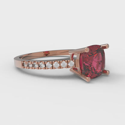 2.7 cttw Natural Garnet Solitaire with Zirconia Simulated Diamond Accents Engagement Ring - Solid Gold (Cushion Cut,6.5mm)