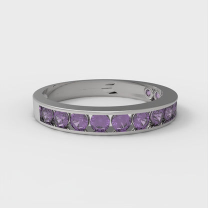 0.39 cttw Natural Amethyst Round Cut White Gold Eternity Wedding Band