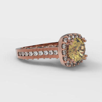 2.37 cttw Zirconia Simulated Yellow Diamond Hidden Halo Engagement Ring - Solid Gold (VVS1, Round Cut,7.5mm)