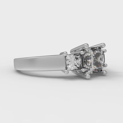 1.11 cttw Moissanite Three-Stone Engagement Ring - Solid White Gold (VVS1, Princess Cut,5.0mm)