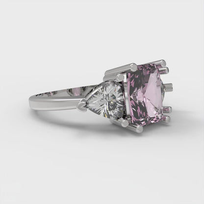 2.82 cttw Zirconia Simulated Pink Diamond Three-Stone Engagement Ring - Solid Gold (VVS1, Emerald Cut,8x6mm)