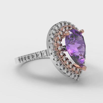 2.48 cttw Simulated Alexandrite Hidden Halo Engagement Ring - Solid White/Rose Gold (VVS1, Pear Cut,10X7mm )