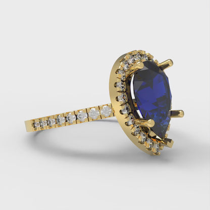 2.38 cttw Simulated Blue Sapphire Hidden Halo Engagement Ring - Solid Gold (Pear Cut,10x7mm )