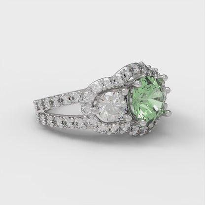 2.16 cttw Zirconia Simulated Green Diamond Three-Stone Engagement Ring - Solid Gold (VVS1, Round Cut,6.5mm)