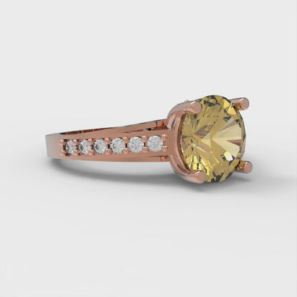 2.21 cttw Zirconia Simulated Yellow Diamond Solitaire with Zirconia Simulated Diamond Accents Engagement Ring - Solid Gold (VVS1, Round Cut,8.0mm)