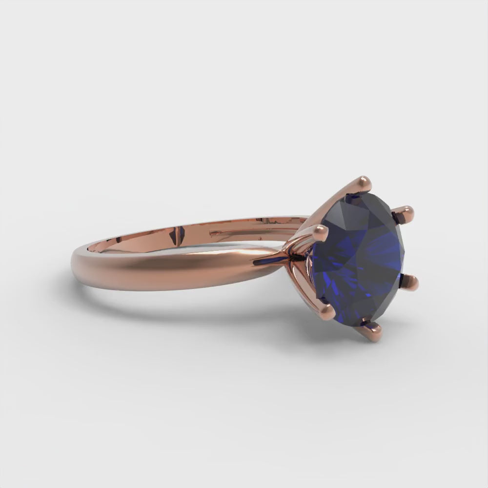 2 cttw Simulated Blue Sapphire Solitaire  Engagement Ring - Solid Gold (Round Cut,8.0mm)