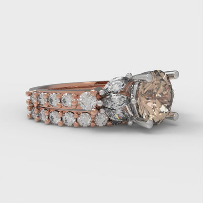 2.94 cttw Round Cut Yellow Moissanite Bridal Set - Solid Rose/White Gold Engagement Ring & Wedding Band