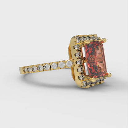 1.86 cttw Zirconia Simulated Red Diamond Hidden Halo Engagement Ring - Solid Gold (VVS1, Emerald Cut,7.5x5.5mm)