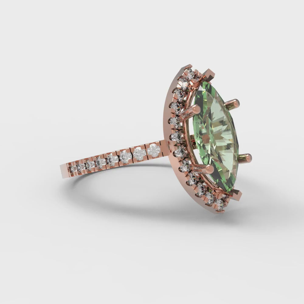 2.38 cttw Zirconia Simulated Green Diamond Hidden Halo Engagement Ring - Solid Gold (VVS1, Marquise Cut,12x6mm )