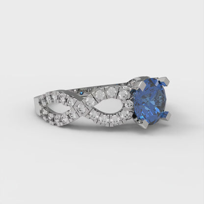 1.42 cttw Simulated Tanzanite Solitaire with Zirconia Simulated Diamond Accents Engagement Ring - Solid White Gold (VVS1, Round Cut,6.5mm)