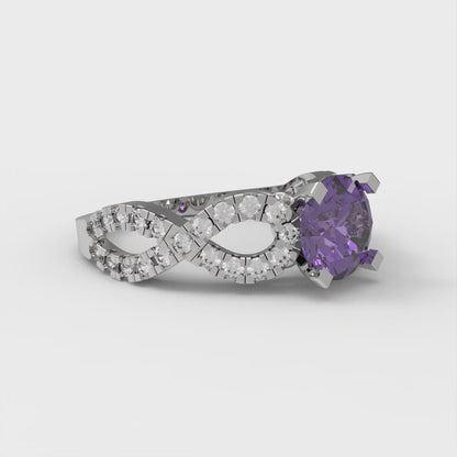 1.42 cttw Natural Amethyst Solitaire with Zirconia Simulated Diamond Accents Engagement Ring - Solid White Gold (VVS1, Round Cut,6.5mm)
