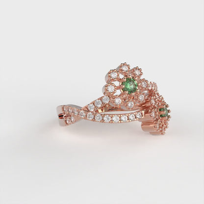 0.48 cttw Simulated Emerald Hidden Halo Engagement Ring - Solid Rose Gold (VVS1, Round Cut,2.5mm)