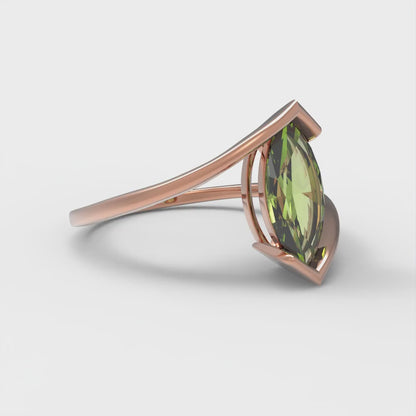 2 cttw Natural Peridot Solitaire  Engagement Ring - Solid Gold (Marquise Cut,12x6mm )
