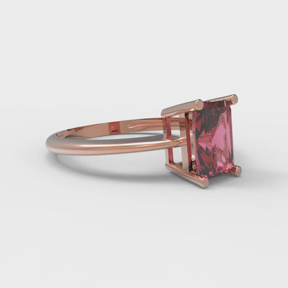 1 cttw Simulated Pink Tourmaline Solitaire  Engagement Ring - Solid Gold (Radiant Cut,7x5mm)