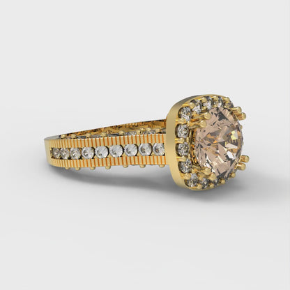 2.37 cttw Yellow Moissanite Hidden Halo Engagement Ring - Solid Gold (Round Cut,7.5mm)