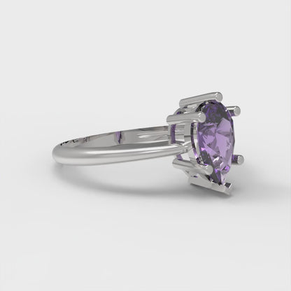 1 cttw Natural Amethyst Solitaire  Engagement Ring - Solid Gold (Pear Cut,8x5mm)
