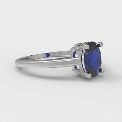 1 cttw Simulated Blue Sapphire Solitaire  Engagement Ring - Solid Gold (Oval Cut,7x5mm)