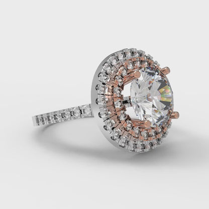 2.6 cttw White Sapphire Hidden Halo Engagement Ring - Solid White/Rose Gold (VVS1, Round Cut,8.0mm)