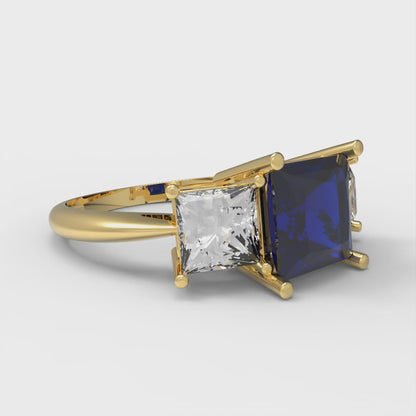 2.5 cttw Simulated Blue Sapphire Three-Stone Engagement Ring - Solid Gold (Princess Cut,6.5 mm)