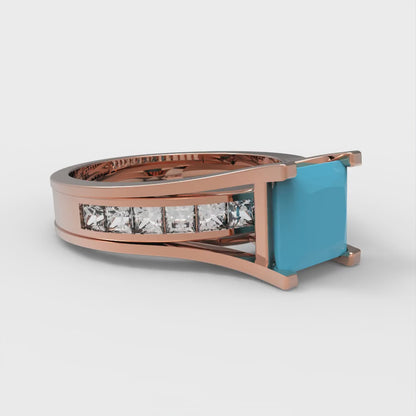 2.28 cttw Princess Cut Simulated Turquoise Bridal Set - Solid Rose Gold Engagement Ring & Wedding Band