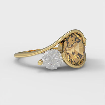 3.5 cttw Zirconia Simulated Champagne Diamond Three-Stone Engagement Ring - Solid Yellow Gold (VVS1, Round Cut,8.0mm)