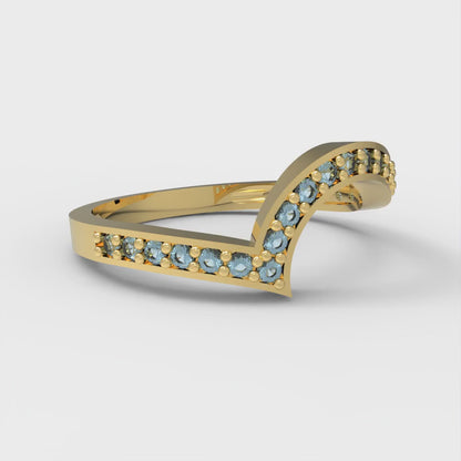 0.165 cttw Natural Swiss Blue Topaz Round Cut Yellow Gold Eternity Wedding Band