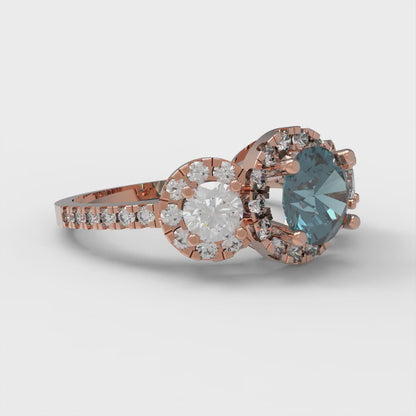 1.46 cttw Natural London Blue Topaz Three-Stone Engagement Ring - Solid Gold (Round Cut,6.0mm)