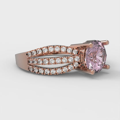 1.27 cttw Zirconia Simulated Pink Diamond Solitaire with Zirconia Simulated Diamond Accents Engagement Ring - Solid White/Rose Gold (VVS1, Round Cut,6.5mm)