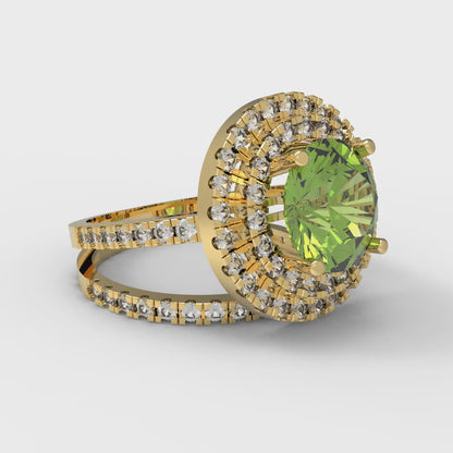 2.73 cttw Round Cut Natural Peridot Bridal Set - Solid Yellow Gold Engagement Ring & Wedding Band