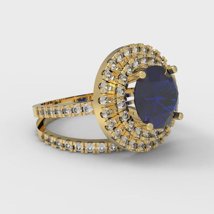 2.73 cttw Round Cut Simulated Blue Sapphire Bridal Set - Solid Yellow Gold Engagement Ring & Wedding Band