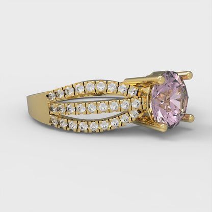 1.27 cttw Zirconia Simulated Pink Diamond Solitaire with Zirconia Simulated Diamond Accents Engagement Ring - Solid Gold (VVS1, Round Cut,6.5mm)