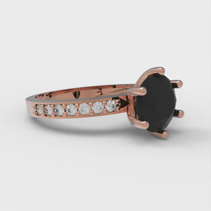 1.71 cttw Natural Onyx Solitaire with Zirconia Simulated Diamond Accents Engagement Ring - Solid Gold (Round Cut,7.5mm)