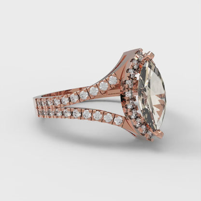 1.2 cttw Natural Morganite Hidden Halo Engagement Ring - Solid Gold (Marquise Cut,9x4.5mm)