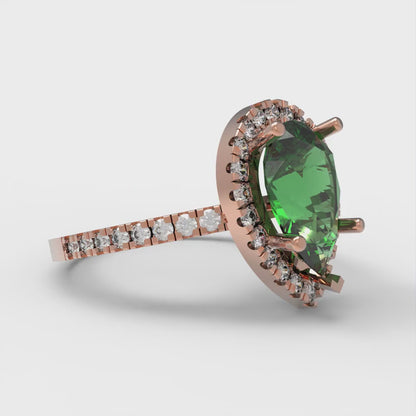 2.38 cttw Simulated Emerald Hidden Halo Engagement Ring - Solid Gold (Pear Cut,10x7mm )