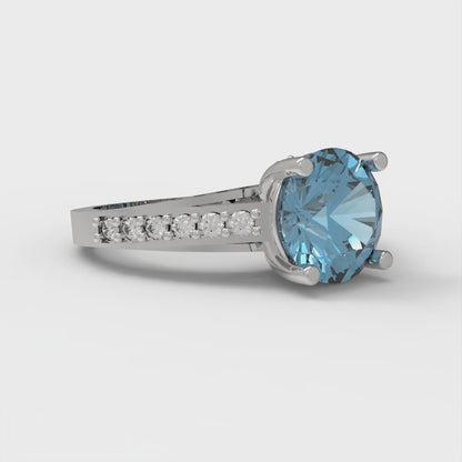 2.21 cttw Natural Aquamarine Solitaire with Zirconia Simulated Diamond Accents Engagement Ring - Solid Gold (Round Cut,8.0mm)